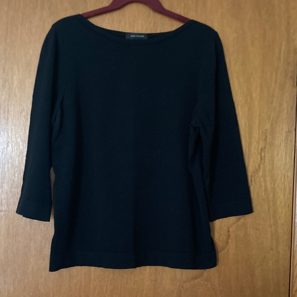 Ann Taylor Black Boatneck 3/4 Sleeve Top